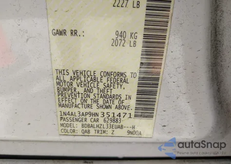 2017 Nissan Altima 2.5 Sr из США, поврежденный, VIN 1N4AL3AP9HN351471